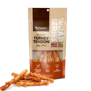 Afreschi Turkey Tendon for Dogs, Dog Treats for Wrapped Series, All Natural Human Grade Dog Treat, Ingredient Sourced from USA, Hypoallergenic, Rawhide Alternative, Wrapped Rice Stick