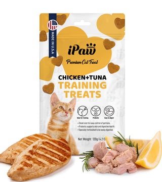 iPaw- Soft Cat Treats for Indoor Cats, Healthy Kitten Snacks with Probiotics, Grain Free, Easy to Digest (Chicken and Tuna)