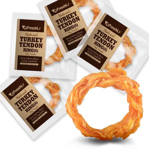 Afreschi Turkey Tendon for Dogs, Dog Treats for Signature Series, All Natural Human Grade Puppy Chew, Ingredient Sourced from USA, Hypoallergenic, Rawhide alternative,Small Ring Box