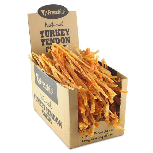 Afreschi Turkey Tendon for Dogs, Dog Treats for Signature Series, All Natural Human Grade Puppy Chew, Ingredient Sourced from USA, Hypoallergenic, Rawhide Alternative,Strip Box