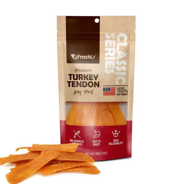 Afreschi Turkey Tendon for Dogs, Dog Treats for Classic Series, All Natural Human Grade Dog Treat, Suitable for Training chew, Ingredient Sourced from USA, Rawhide Alternative, Slice