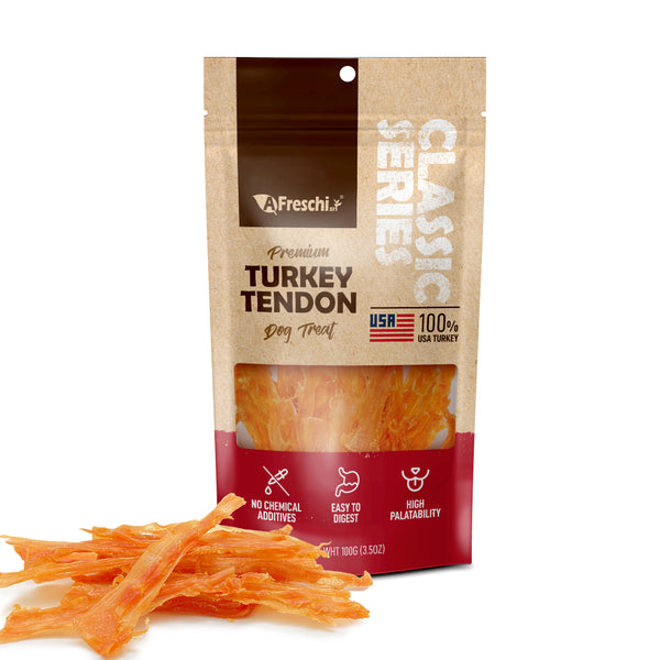 Afreschi Turkey Tendon for Dogs, Dog Treats for Classic Series, All Natural Human Grade Dog Treat, Suitable for Training chew, Ingredient Sourced from USA, Rawhide Alternative, Flake